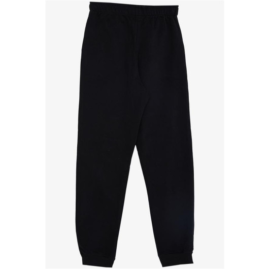 Boy's Sweatpants Black With Embroidery Lace Accessory Pocket (Ages 9-14)