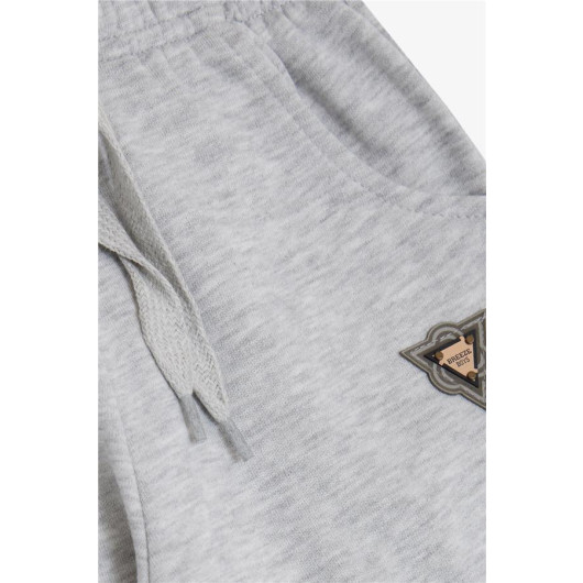 Boy's Sweatpants Light Gray Melange With Embroidered Pockets And Lacing Accessories (6-10 Years)