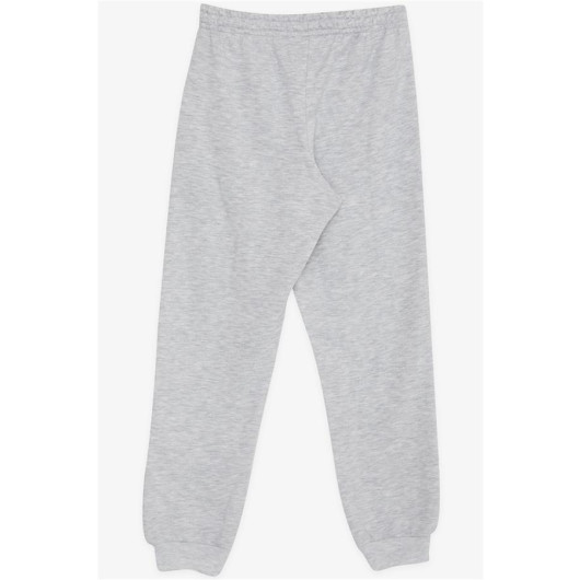 Boy's Sweatpants Light Gray Melange With Embroidered Pockets And Lacing Accessories (6-10 Years)