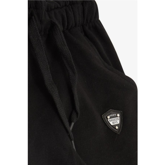 Boy's Sweatpants Black With Emblem Pocket (2-6 Years)