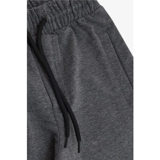 Boy's Sweatpants Lace Up Text Printed Dark Gray Melange (Ages 4-11)
