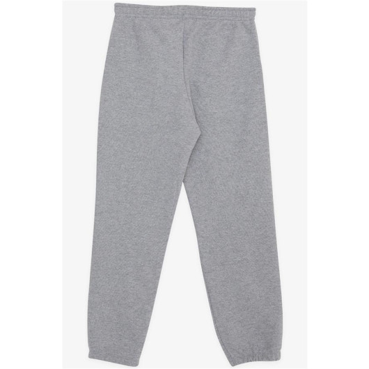 Boy's Sweatpants Gray Melange With Elastic Waist And Embroidered Lace Accessory (Ages 5-9)