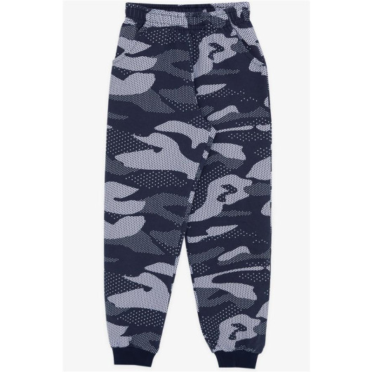 Boy's Sweatpants Patterned, Elastic Waist, Navy Blue (Ages 4-8)