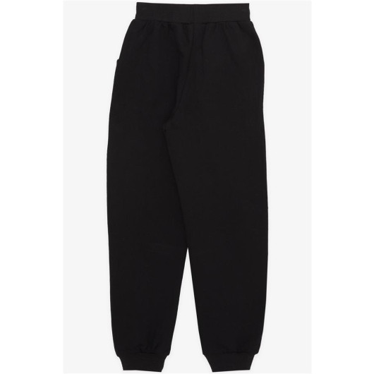 Boy's Sweatpants Black With Text Printed Pockets (Ages 7-9)