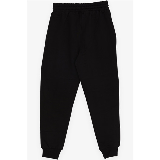 Boy's Sweatpants Black With Letter Printed Cuff (4-11 Ages)