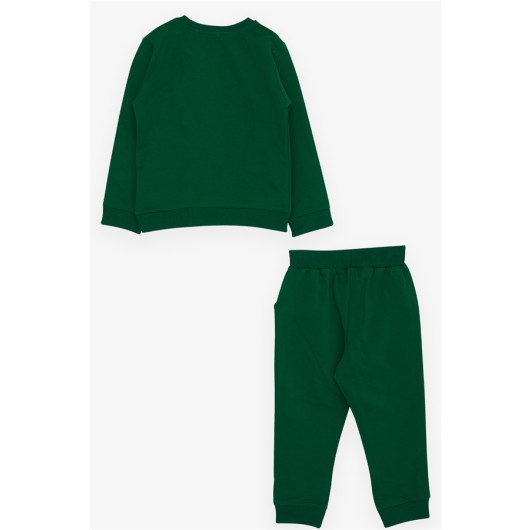 Boy's Tracksuit Suit Embroidered Text Printed Green (2-6 Years)