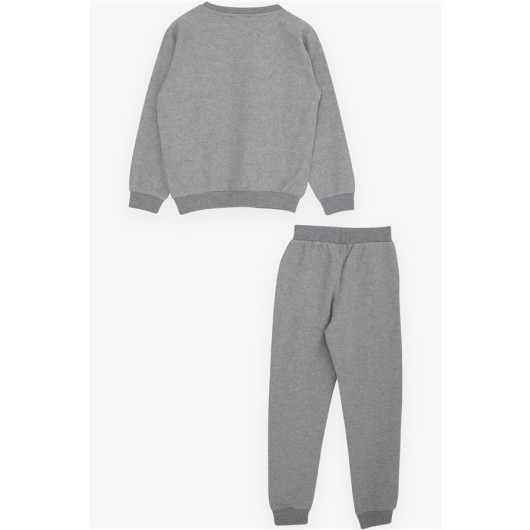 Boy's Tracksuit Set Gray Melange With Coat Of Arms (Age 6-8)