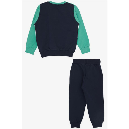 Boy's Tracksuit Set Block Patterned Letter Printed Mint Green (1.5-5 Years)