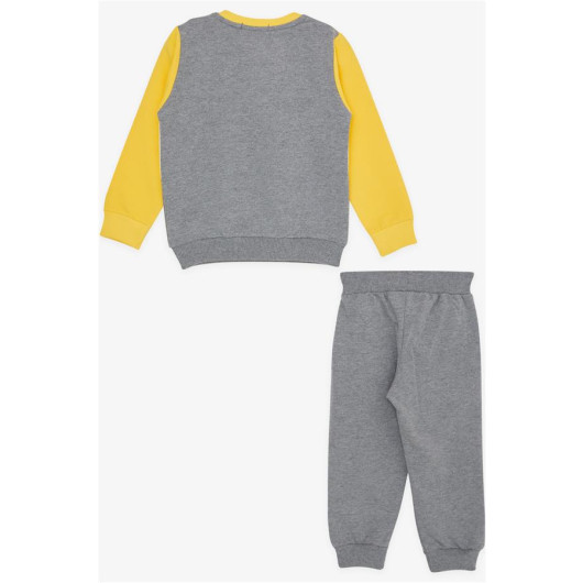 Boys Tracksuit Set Block Patterned Letter Printed Yellow (1.5-5 Years)