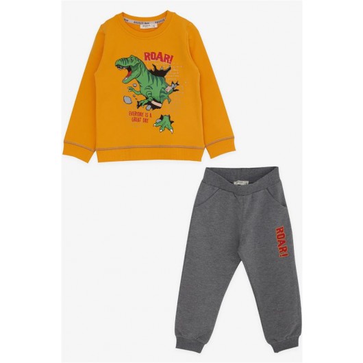 Boy's Sports Pajamas With Dinosaur Print, Dark Yellow (1.5-5 Years)