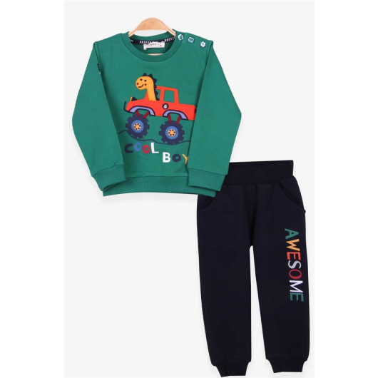 Boys Tracksuit Set Dinosaur Embroidered Green (1-3 Years)