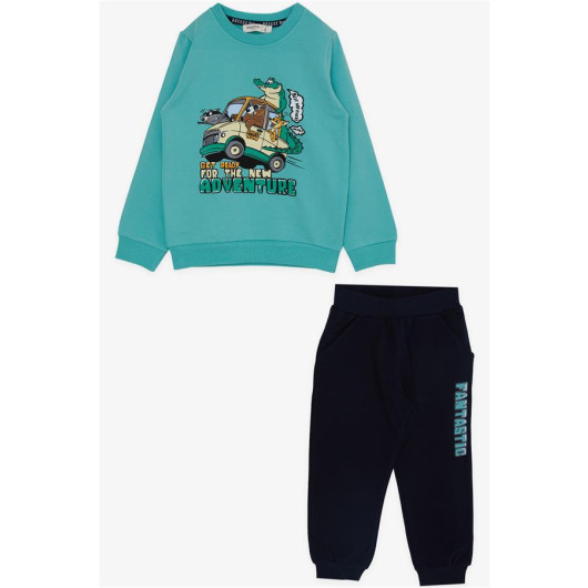 Boy's Tracksuit Set Adventurous Animals Printed Water Green (Age 1.5-5)