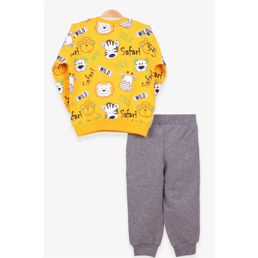 طقم ملابس رياضية للأولاد بطبعة قرد لون أصفر (1-2 سنة)