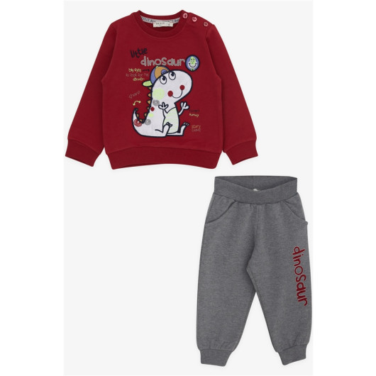 Boy's Tracksuit Set Little Dinosaur Embroidered Red (1-3 Years)