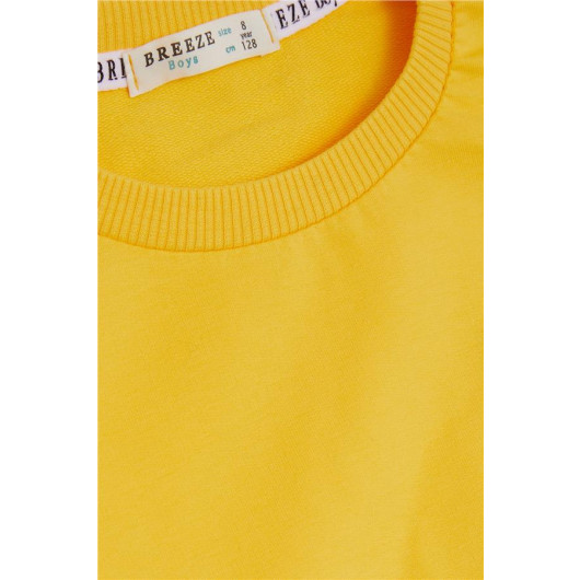 Boy's Tracksuit Set Embroidered Text Printed Yellow (Ages 4-8)