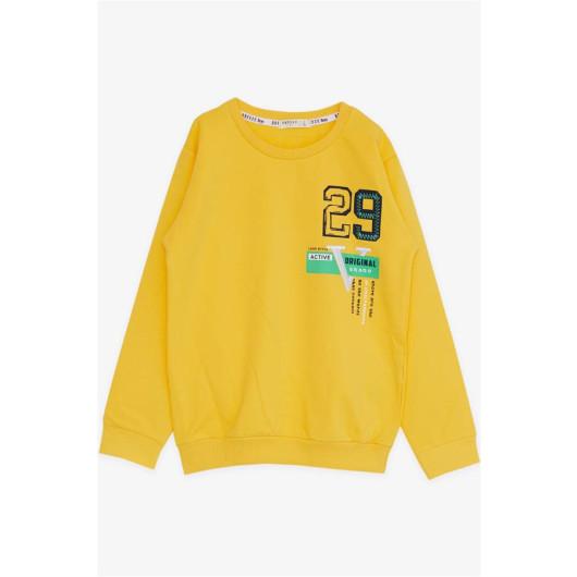 Boy's Tracksuit Set Embroidered Text Printed Yellow (Ages 4-8)