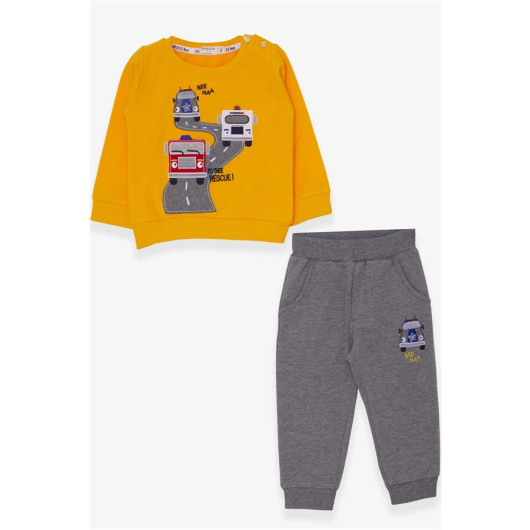 Mustard Yellow Cars Embroidered Sports Set For Boys (1.5-5 Years)