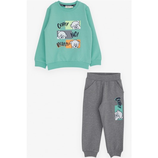 Boys Tracksuit Set Confused Teddy Bear Printed Mint (1-4 Ages)