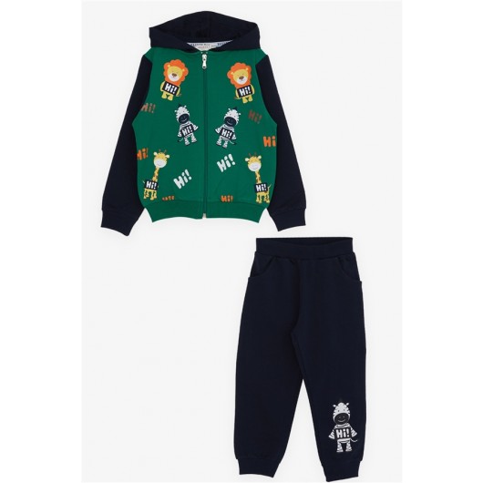 Boys Tracksuit Set Cute Animals Printed Green (1-4 Years)