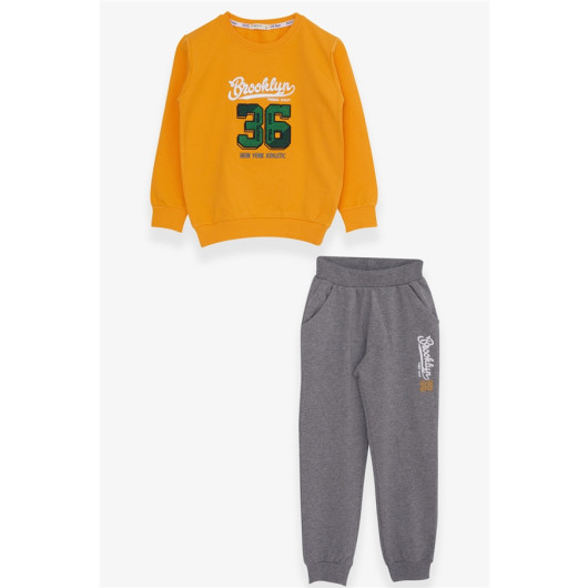 Boys Tracksuit Set Mustard Yellow (5-10 Years) With Text Embroidery