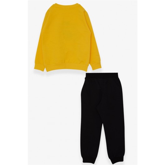 Boy's Tracksuit Set Yellow With Text Embroidery (5-10 Years)