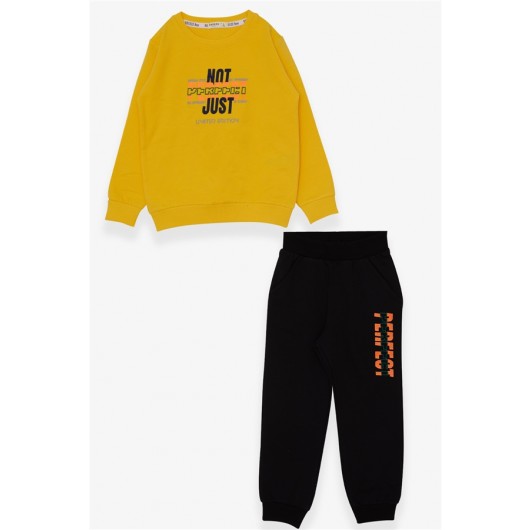 Boy's Tracksuit Set Yellow With Text Embroidery (5-10 Years)