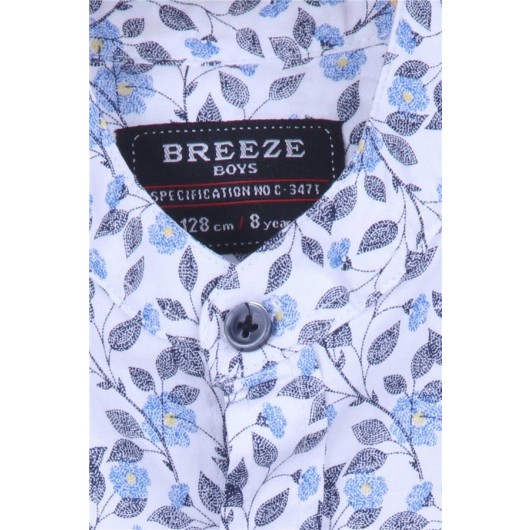 Boy's Shirt Flower Patterned White White (8-14 Years)