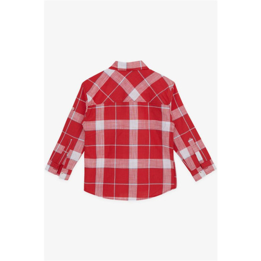 Boy's Shirt Plaid Patterned Text Printed Red (5-8 Years)
