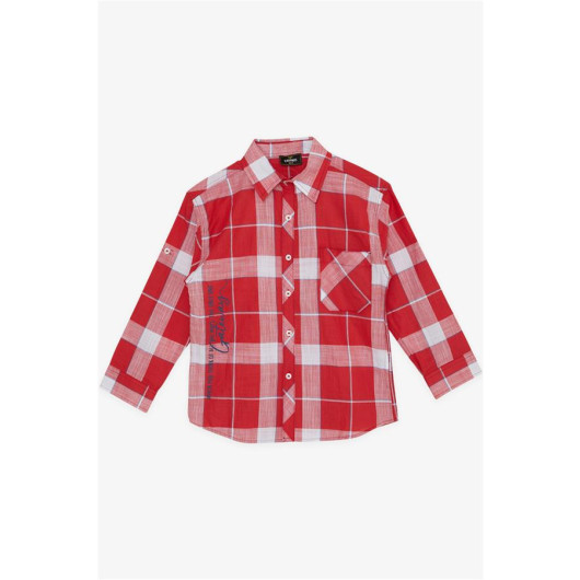Boy's Shirt Plaid Patterned Text Printed Red (5-8 Years)