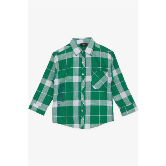 Boy's Shirt Plaid Patterned Text Printed Green (5-8 Years)