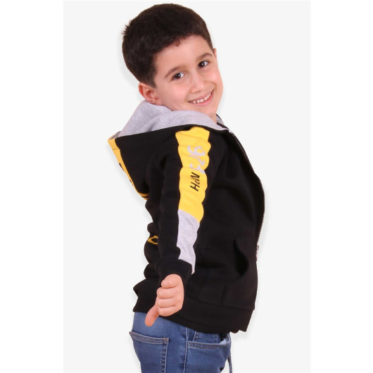 Boy Cardigan Printed Hooded Black (4-8 Years)