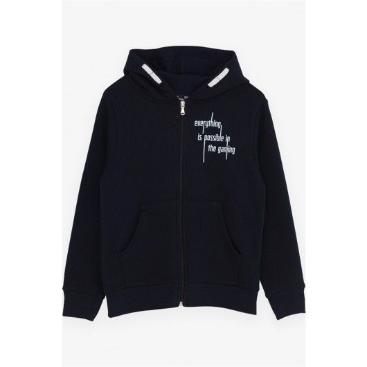 Boy Cardigan Hooded Letter Printed Navy (8-14 Years)