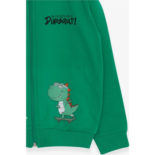 Boy Cardigan Skateboard Dinosaur Printed Green (1-4 Years)