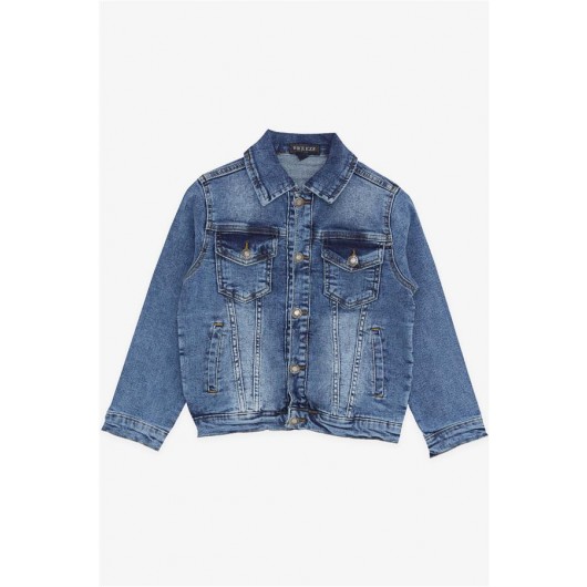 Boy's Denim Jacket With Pockets And Buttons Blue (8-14 Years)