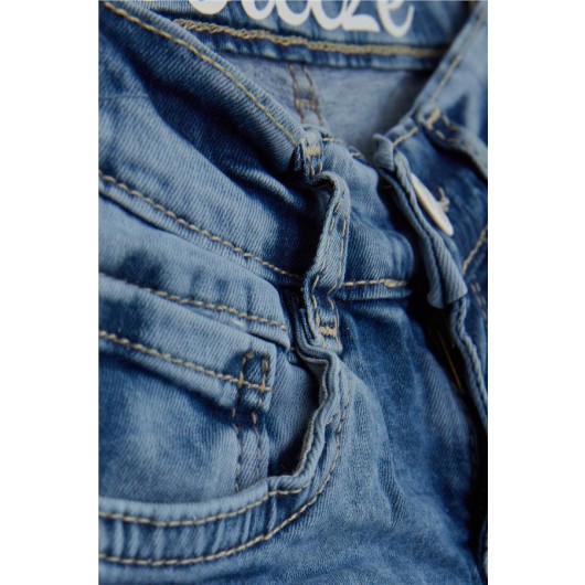 بنطال جينز ولادي بجيوب خلفية ونقشة/ازرق(2-6سنوات)