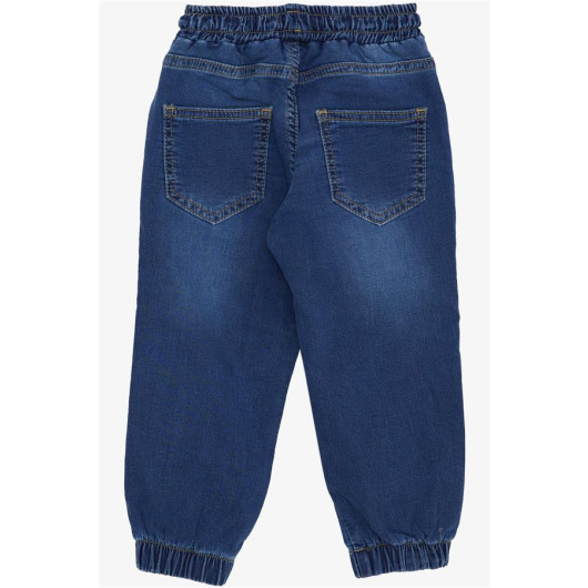 Boy's Denim Trousers Blue With Lace-Up Elastic Legs (Age 1-4)