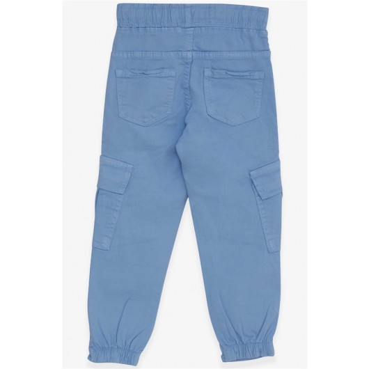 بنطال جينز ولادي بخصر مطاطي وجيوب/أزرق فاتح(3-7سنوات)