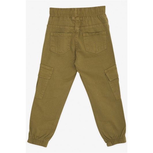 Boys Jeans Elastic Waist Pockets Khaki Green (3-7 Years)