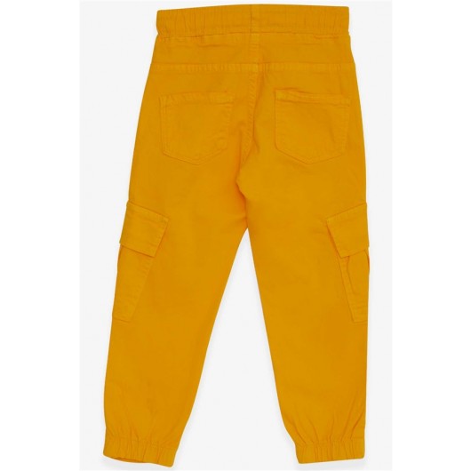 بنطال جينز ولادي بخصر مطاطي وجيوب/أصفر(3-7سنوات)