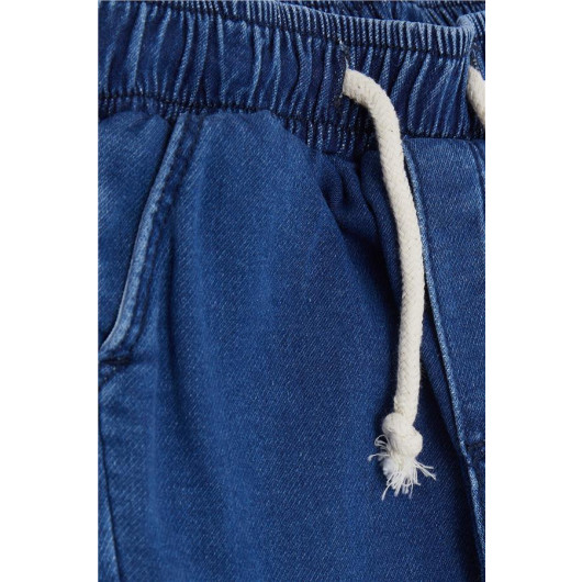Boy's Jeans With Elastic Waistband Cargo Pocket Blue (1-4 Ages)