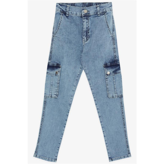 Boys Jeans Blue With Cargo Pocket Snap Fastener (10-14 Years)