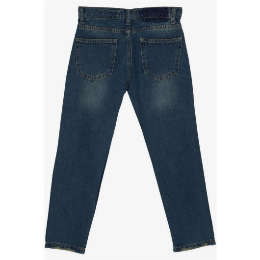 Boy's Jeans Pants With Pocket Zipper, Blue (Age 5-9)
