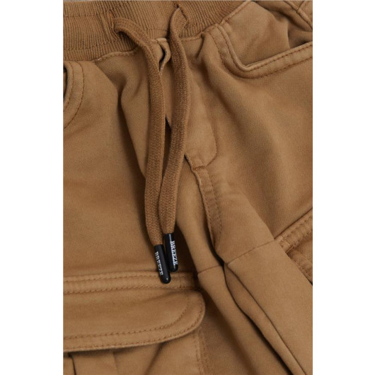 Boy's Trousers Light Brown With Cargo Pockets And Elastic Waist (Ages 3-7)