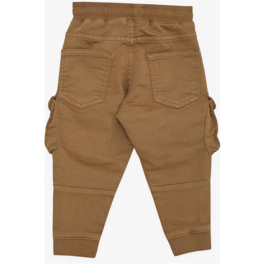 Boy's Trousers Light Brown With Cargo Pockets And Elastic Waist (Ages 3-7)