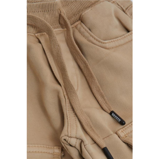 Boy's Trousers With Cargo Pockets And Elastic Waist Beige (Ages 3-7)