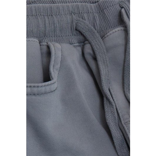 Boy's Trousers With Cargo Pockets And Elastic Waist Gray (Ages 3-7)