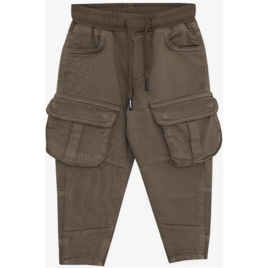 Boy's Trousers With Cargo Pockets And Elastic Waist Dark Khaki Green (Ages 3-7)