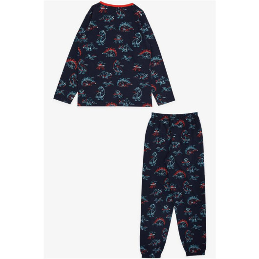 Boy's Pajama Set Dinosaur Patterned Navy Blue (Ages 9-12)