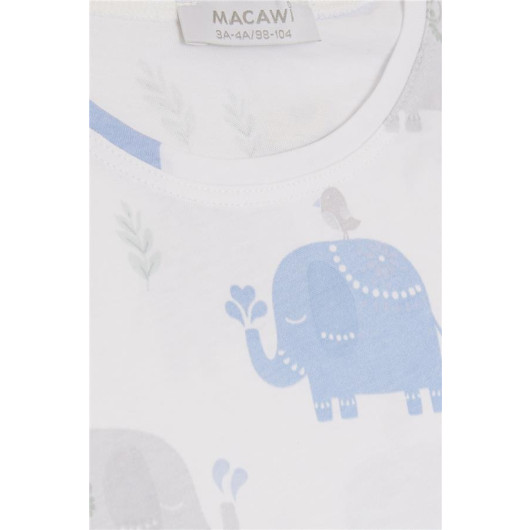 Boys Pajamas Set Friendship Themed Elephant Printed White (1.5-5 Years)