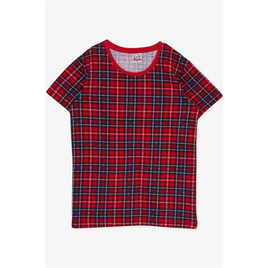 Boy's Pajama Set Red With Plaid Pattern (Age 4-8)
